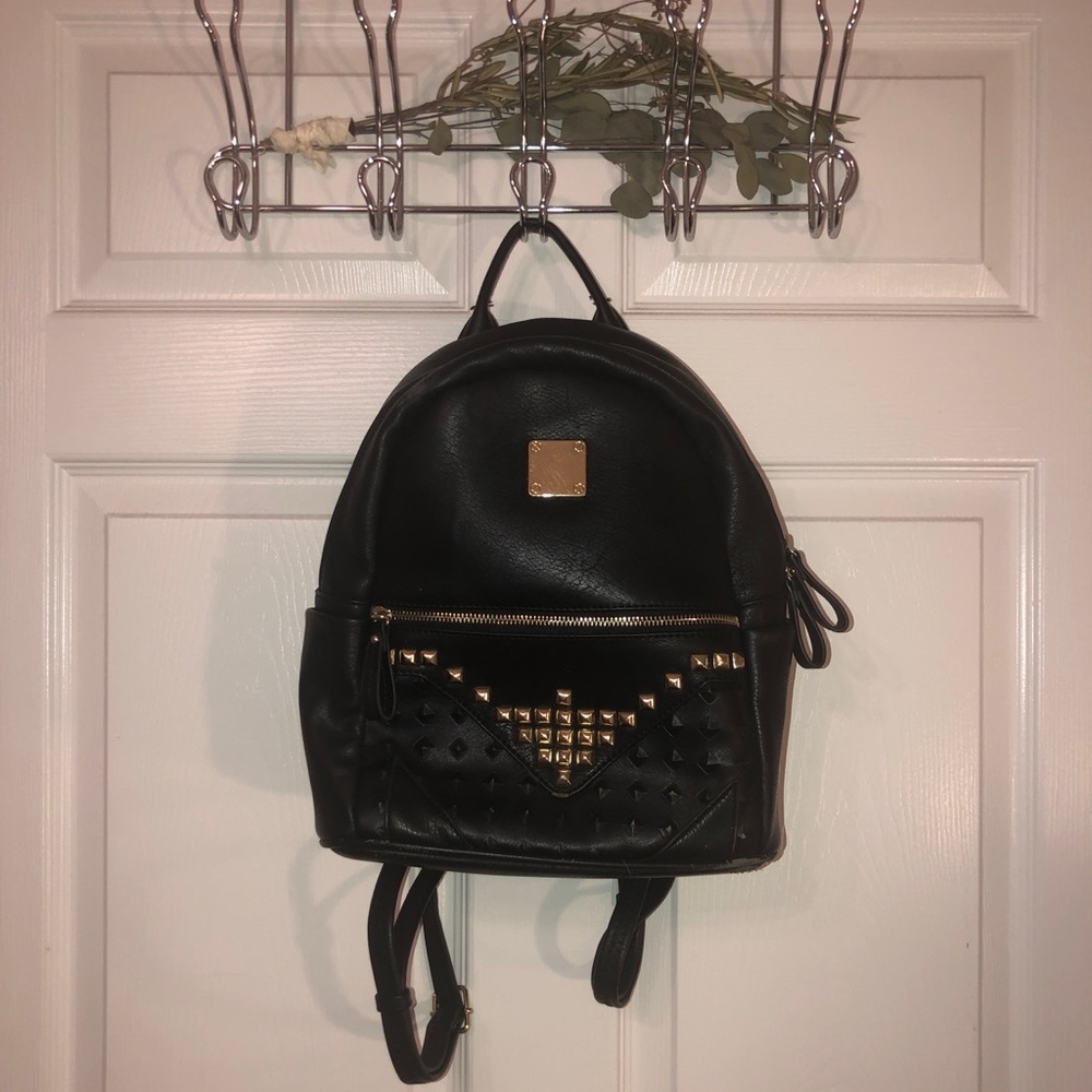 Small Black Backpack w/ Gold Details